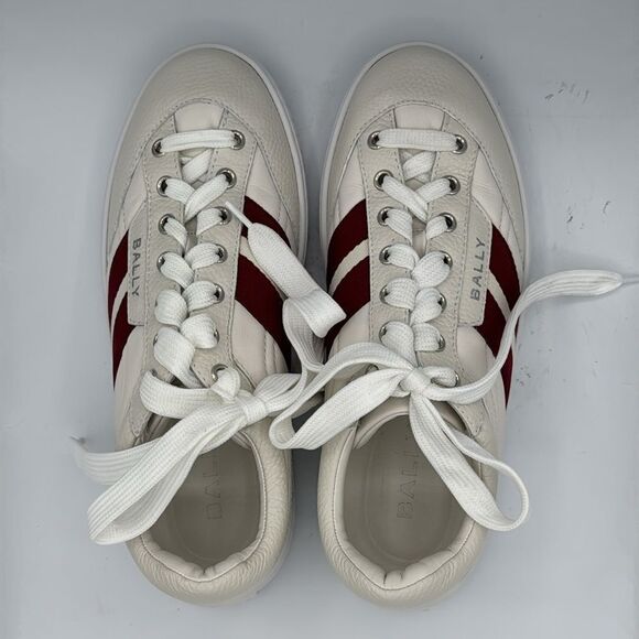 New Bally Player Striped Leather Sneakers White/ Ted Size 39/ US 9 - Picture 8 of 14